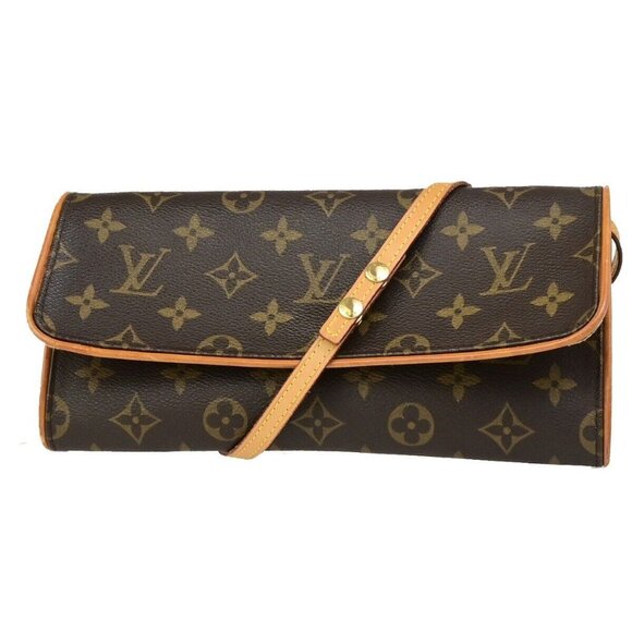 LOUIS VUITTON Pochette Twin GM 2Way Shoulder Bag Monogram Brown M51852 80ED239 - Picture 1 of 15